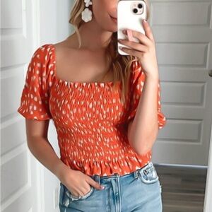 Otherwild Orange and White Smocked Blouse